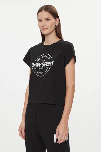 DKNY γυναικείο βαμβακερό T-shirt με contrast logo print μπροστά - DP3T9563 Μαύρο